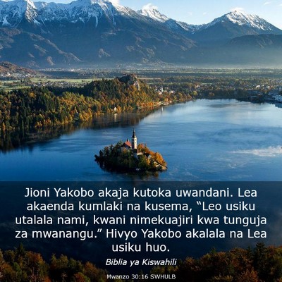 Picture 03 - Mwanzo 30:16 SWHULB - Jioni Yakobo akaja kutoka uwandani. Lea akaenda - Bible Verse Picture