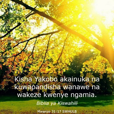 Picture 03 - Mwanzo 31:17 SWHULB - Kisha Yakobo akainuka na kuwapandisha wanawe na - Bible Verse Picture