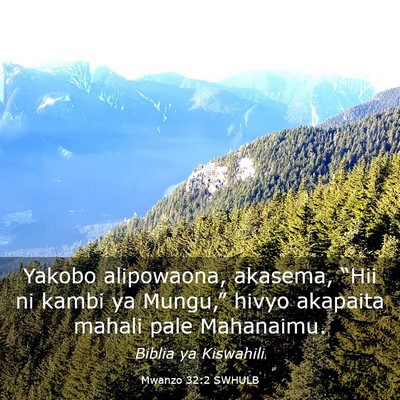 Picture 03 - Mwanzo 32:2 SWHULB - Yakobo alipowaona, akasema, “Hii ni kambi ya - Bible Verse Picture