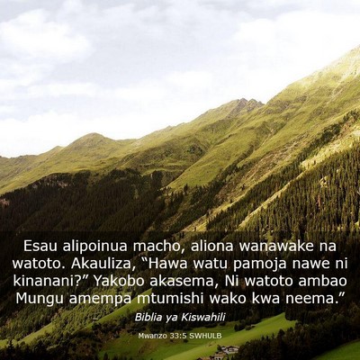 Picture 03 - Mwanzo 33:5 SWHULB - Esau alipoinua macho, aliona wanawake na watoto. - Bible Verse Picture