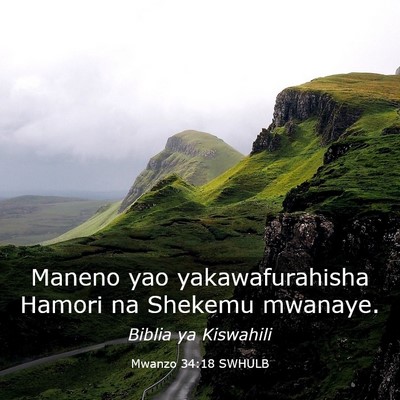 Picture 03 - Mwanzo 34:18 SWHULB - Maneno yao yakawafurahisha Hamori na Shekemu - Bible Verse Picture