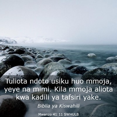 Picture 03 - Mwanzo 41:11 SWHULB - Tuliota ndoto usiku huo mmoja, yeye na mimi. Kila - Bible Verse Picture