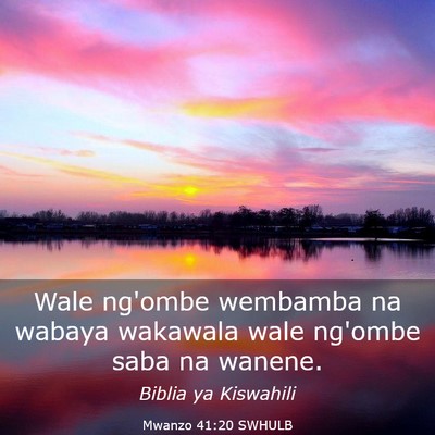 Picture 03 - Mwanzo 41:20 SWHULB - Wale ng'ombe wembamba na wabaya wakawala wale - Bible Verse Picture