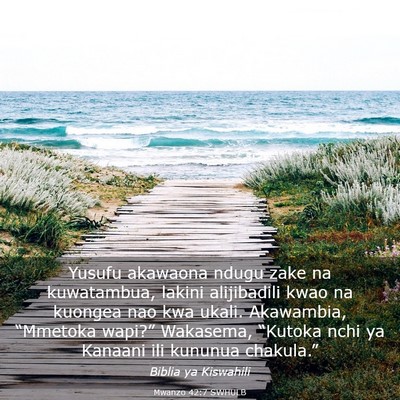 Picture 03 - Mwanzo 42:7 SWHULB - Yusufu akawaona ndugu zake na kuwatambua, lakini - Bible Verse Picture