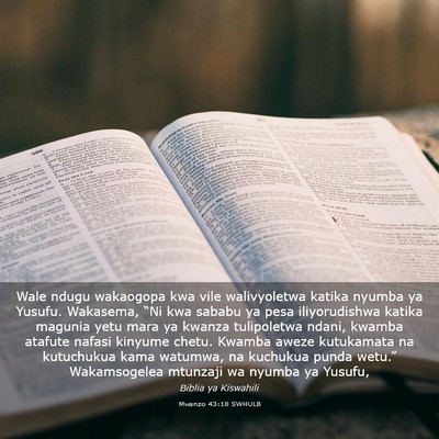 Picture 03 - Mwanzo 43:18 SWHULB - Wale ndugu wakaogopa kwa vile walivyoletwa katika - Bible Verse Picture