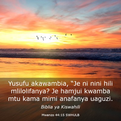 Picture 03 - Mwanzo 44:15 SWHULB - Yusufu akawambia, “Je ni nini hili - Bible Verse Picture