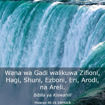 Picture 03 - Mwanzo 46:16 SWHULB - Wana wa Gadi walikuwa Zifioni, Hagi, Shuni, - Bible Verse Picture