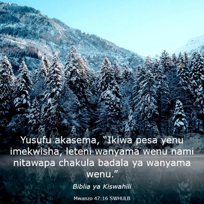 Picture 03 - Mwanzo 47:16 SWHULB - Yusufu akasema, “Ikiwa pesa yenu imekwisha, - Bible Verse Picture