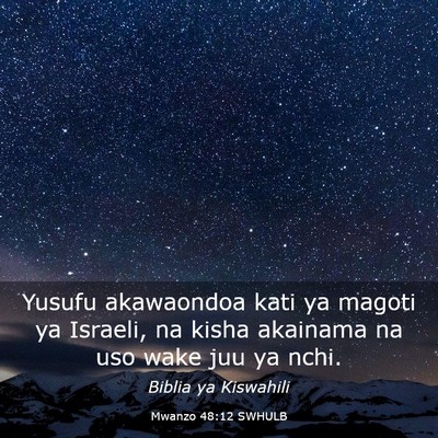 Picture 03 - Mwanzo 48:12 SWHULB - Yusufu akawaondoa kati ya magoti ya Israeli, na - Bible Verse Picture