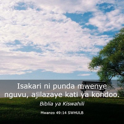 Picture 03 - Mwanzo 49:14 SWHULB - Isakari ni punda mwenye nguvu, ajilazaye kati ya - Bible Verse Picture