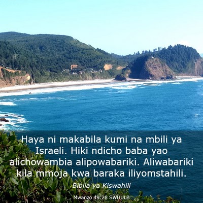 Picture 03 - Mwanzo 49:28 SWHULB - Haya ni makabila kumi na mbili ya Israeli. Hiki - Bible Verse Picture
