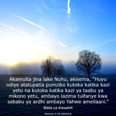 Picture 03 - Mwanzo 5:29 SWHULB - Akamuita jina lake Nuhu, akisema, “Huyu ndiye - Bible Verse Picture