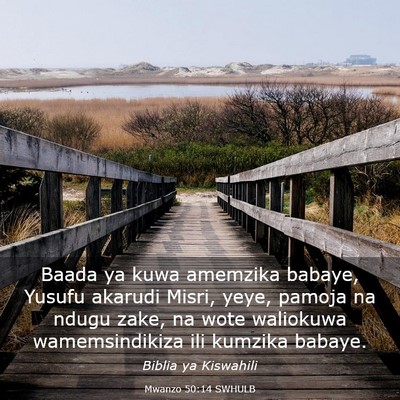 Picture 03 - Mwanzo 50:14 SWHULB - Baada ya kuwa amemzika babaye, Yusufu akarudi - Bible Verse Picture