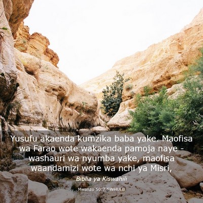 Picture 03 - Mwanzo 50:7 SWHULB - Yusufu akaenda kumzika baba yake. Maofisa wa - Bible Verse Picture