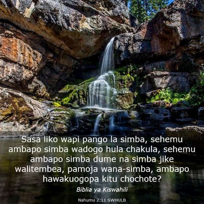Picture 03 - Nahumu 2:11 SWHULB - Sasa liko wapi pango la simba, sehemu ambapo - Bible Verse Picture