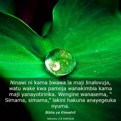 Picture 03 - Nahumu 2:8 SWHULB - Ninawi ni kama bwawa la maji linalovuja, watu - Bible Verse Picture