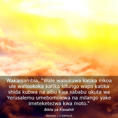 Picture 03 - Nehemia 1:3 SWHULB - Wakaniambia, “Wale waliokuwa katika mkoa ule - Bible Verse Picture