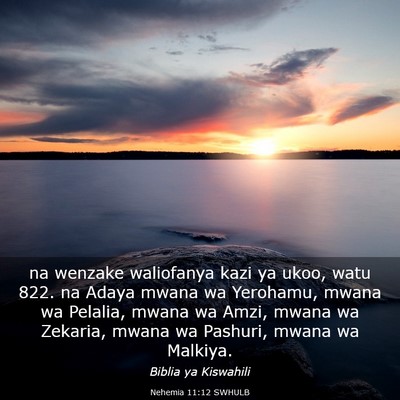 Picture 03 - Nehemia 11:12 SWHULB - na wenzake waliofanya kazi ya ukoo, watu 822. na - Bible Verse Picture