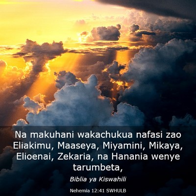 Picture 03 - Nehemia 12:41 SWHULB - Na makuhani wakachukua nafasi zao Eliakimu, - Bible Verse Picture
