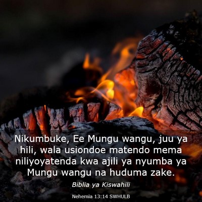 Picture 03 - Nehemia 13:14 SWHULB - Nikumbuke, Ee Mungu wangu, juu ya hili, wala - Bible Verse Picture