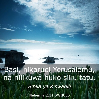 Picture 03 - Nehemia 2:11 SWHULB - Basi, nikarudi Yerusalemu, na nilikuwa huko siku - Bible Verse Picture