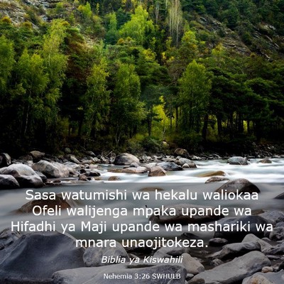 Picture 03 - Nehemia 3:26 SWHULB - Sasa watumishi wa hekalu waliokaa Ofeli walijenga - Bible Verse Picture