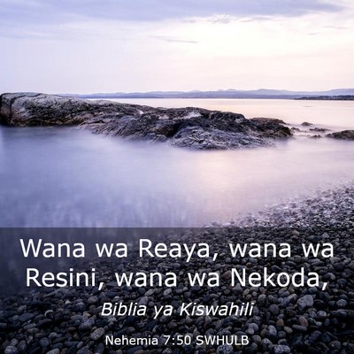 Picture 03 - Nehemia 7:50 SWHULB - Wana wa Reaya, wana wa Resini, wana wa - Bible Verse Picture