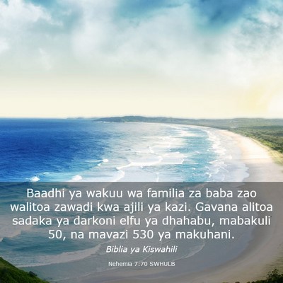 Picture 03 - Nehemia 7:70 SWHULB - Baadhi ya wakuu wa familia za baba zao walitoa - Bible Verse Picture