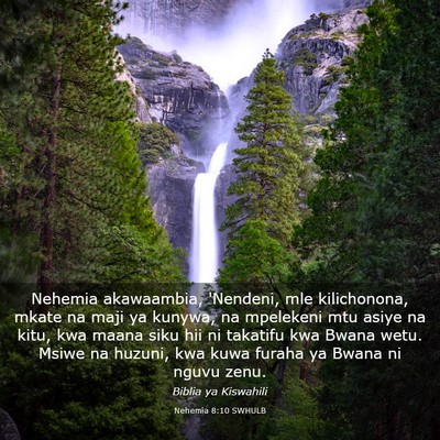 Picture 03 - Nehemia 8:10 SWHULB - Nehemia akawaambia, 'Nendeni, mle kilichonona, - Bible Verse Picture