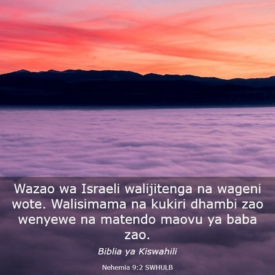 Picture 03 - Nehemia 9:2 SWHULB - Wazao wa Israeli walijitenga na wageni wote. - Bible Verse Picture