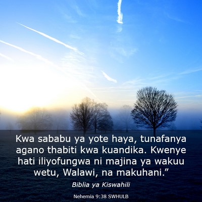 Picture 03 - Nehemia 9:38 SWHULB - Kwa sababu ya yote haya, tunafanya agano thabiti - Bible Verse Picture