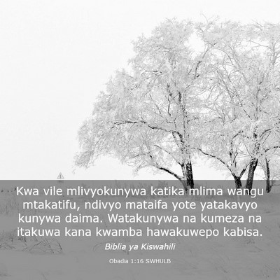 Picture 03 - Obadia 1:16 SWHULB - Kwa vile mlivyokunywa katika mlima wangu - Bible Verse Picture