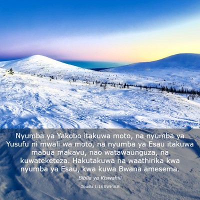Picture 03 - Obadia 1:18 SWHULB - Nyumba ya Yakobo itakuwa moto, na nyumba ya - Bible Verse Picture