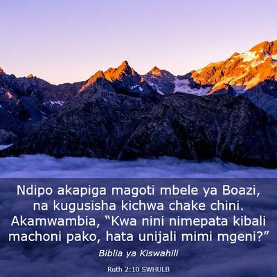 Picture 03 - Ruth 2:10 SWHULB - Ndipo akapiga magoti mbele ya Boazi, na kugusisha - Bible Verse Picture