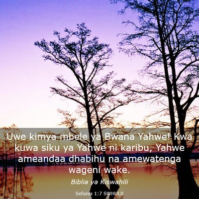 Picture 03 - Sefania 1:7 SWHULB - Uwe kimya mbele ya Bwana Yahwe! Kwa kuwa siku ya - Bible Verse Picture