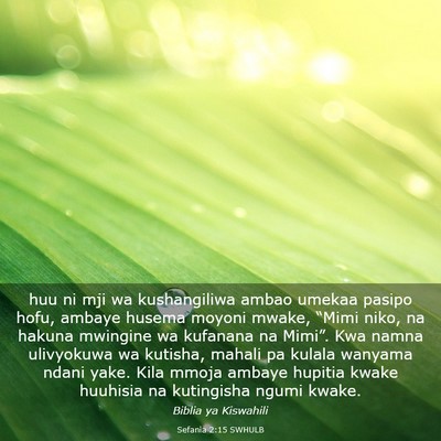 Picture 03 - Sefania 2:15 SWHULB - huu ni mji wa kushangiliwa ambao umekaa pasipo - Bible Verse Picture