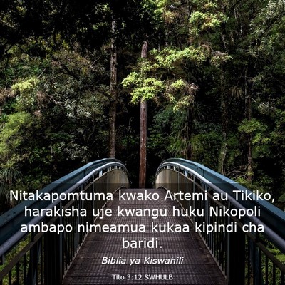 Picture 03 - Tito 3:12 SWHULB - Nitakapomtuma kwako Artemi au Tikiko, harakisha - Bible Verse Picture