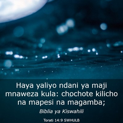 Picture 03 - Torati 14:9 SWHULB - Haya yaliyo ndani ya maji mnaweza kula: chochote - Bible Verse Picture