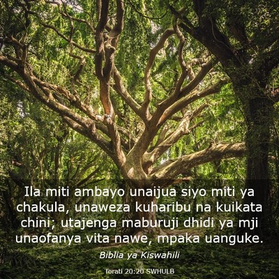 Picture 03 - Torati 20:20 SWHULB - Ila miti ambayo unaijua siyo miti ya chakula, - Bible Verse Picture