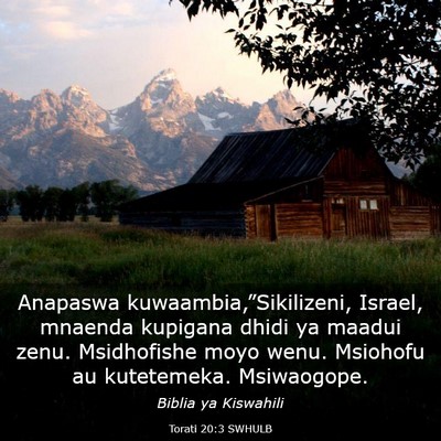 Picture 03 - Torati 20:3 SWHULB - Anapaswa kuwaambia,”Sikilizeni, Israel, mnaenda - Bible Verse Picture