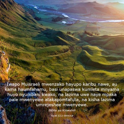 Picture 03 - Torati 22:2 SWHULB - Iwapo Muisraeli mwenzako hayupo karibu nawe, au - Bible Verse Picture