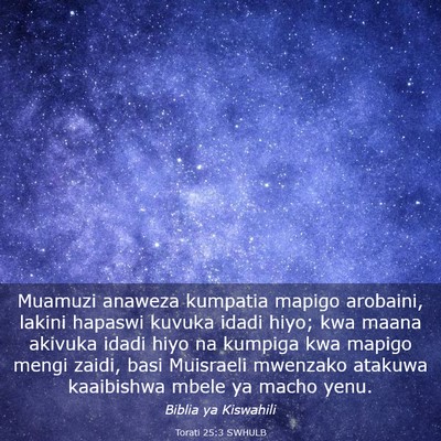 Picture 03 - Torati 25:3 SWHULB - Muamuzi anaweza kumpatia mapigo arobaini, lakini - Bible Verse Picture