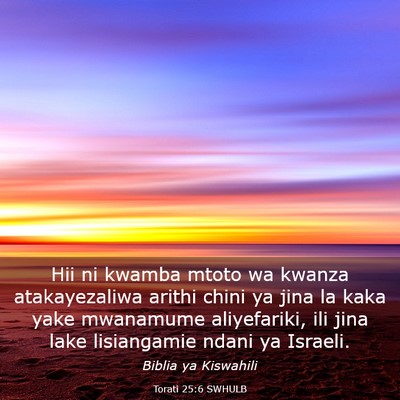 Picture 03 - Torati 25:6 SWHULB - Hii ni kwamba mtoto wa kwanza atakayezaliwa - Bible Verse Picture
