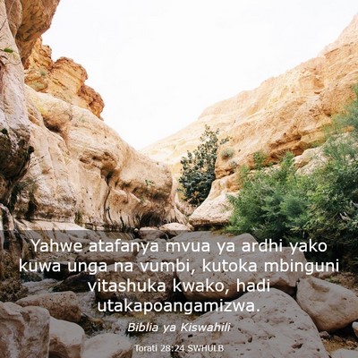 Picture 03 - Torati 28:24 SWHULB - Yahwe atafanya mvua ya ardhi yako kuwa unga na - Bible Verse Picture