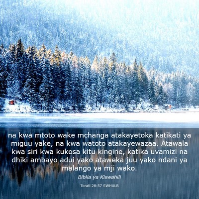 Picture 03 - Torati 28:57 SWHULB - na kwa mtoto wake mchanga atakayetoka katikati ya - Bible Verse Picture