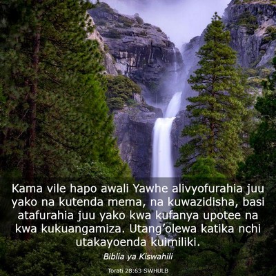 Picture 03 - Torati 28:63 SWHULB - Kama vile hapo awali Yawhe alivyofurahia juu yako - Bible Verse Picture