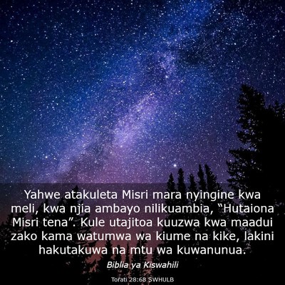 Picture 03 - Torati 28:68 SWHULB - Yahwe atakuleta Misri mara nyingine kwa meli, kwa - Bible Verse Picture