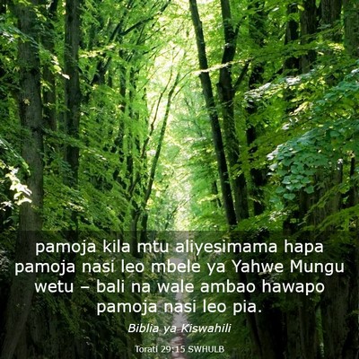 Picture 03 - Torati 29:15 SWHULB - pamoja kila mtu aliyesimama hapa pamoja nasi leo - Bible Verse Picture