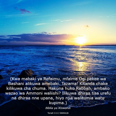 Picture 03 - Torati 3:11 SWHULB - (Kwa mabaki ya Refaimu, mfalme Ogi pekee wa - Bible Verse Picture