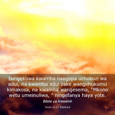 Picture 03 - Torati 32:27 SWHULB - Isingekuwa kwamba naogopa uchokozi wa adui, na - Bible Verse Picture